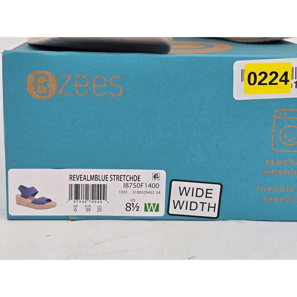 Bzees Reveal Wedge Sandals Womens 8.5W Blue Stretch Espadrille - NEW
